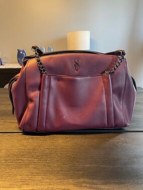 Simply Vera Burgundy Leather Shoulder Bag with Chain Strap